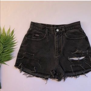 Custom black distressed high waist jean shorts